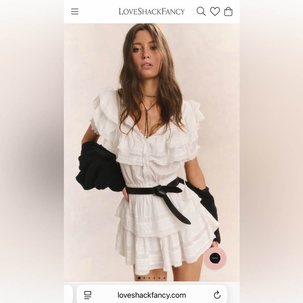 LoveShackFancy Liv Cotton Ruffled White Lace-Trimmed Heritage Dress